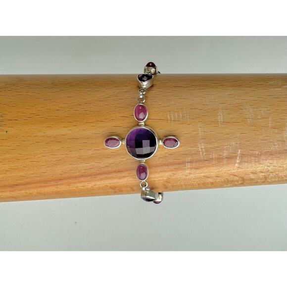 Amethyst Pink Tourmaline Indian Ruby Bracelet Adjustable 6" - 6.5" - Picture 7 of 8